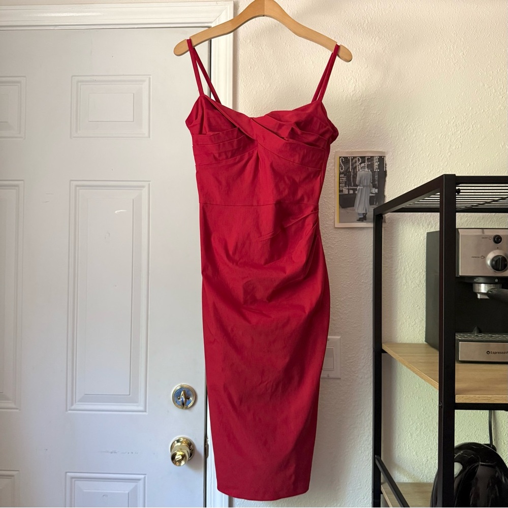 Stop Staring Red Midi Dress with Spaghetti Straps